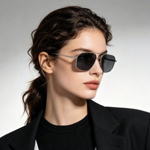 Sunray Wholesale TAC Green Smoke Brown Lens Metal Double Bridge Lightweight Unisex UV400 Round Polarized Sunglasses - Product Image 3