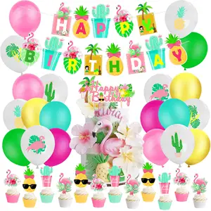 LUCKY Summer Holiday Hawaiian Luau Aloha Decoration Cake Topper Flamingo Theme Baby Girl Happy Birthday Party Supplies