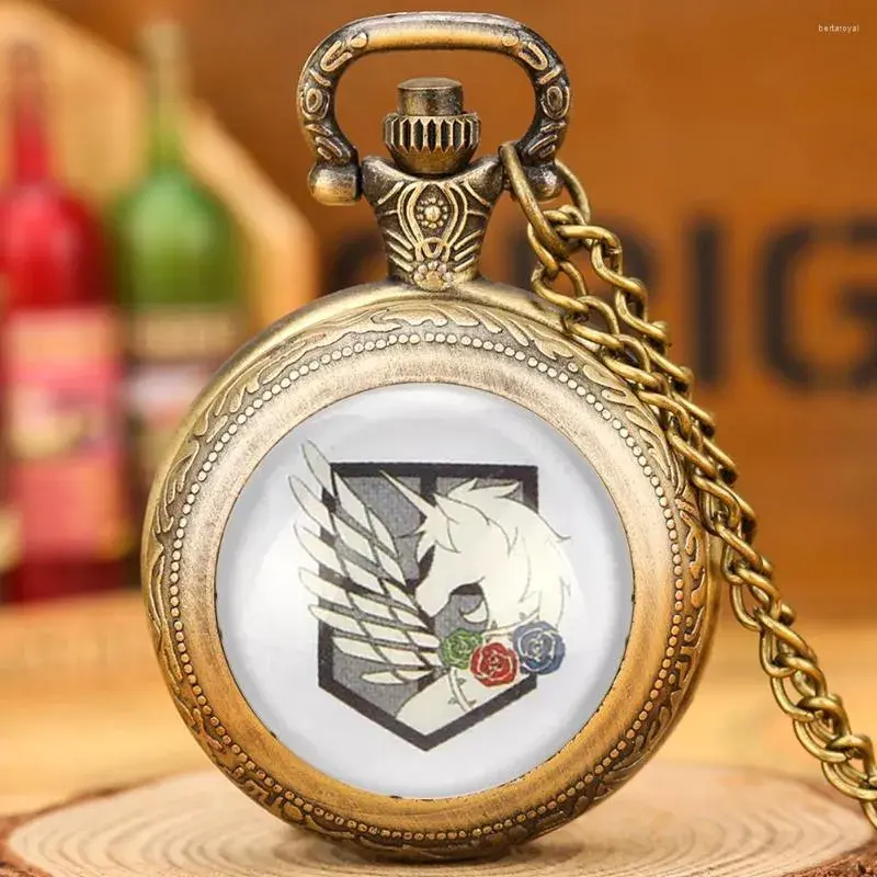 Vintage Locket Necklace Pendant Clock Small Round Quartz Pocket Watch With Attack On Titan Three Corps Flag