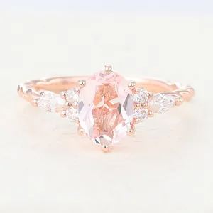 Wholesale Stacked Rose Quartz Ring 925 Sterling Silver Oval Cut Twisted Engagement gemstone Rings Rose Gold