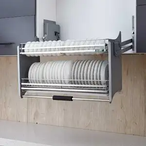 Immagazzinaggio della cucina Lift up sistema piatto cremagliera in acciaio inox piatto cremagliera cestino Ascensore Dell'organizzatore Carrello