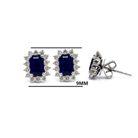 Boucles d'oreilles clous en or blanc massif 18 carats de haute qualité, design vintage, diamants et saphirs véritables, pour cadeau d'anniversaire de mariage