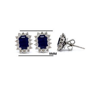 Boucles d'oreilles clous en or blanc massif 18 carats de haute qualité, design vintage, diamants et saphirs véritables, pour cadeau d'anniversaire de mariage - Product Image 2