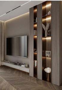 Modern Wooden TV Stand with LED Lights Display and Storage <b>Cabinet</b> Sleek Panel Design <b>for</b> Complete <b>Room</b> Furniture - Product Image 2