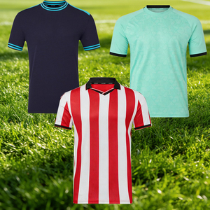 Wholesale Factory Price Low MOQ Hot Sale Summer Red <strong>White</strong> Stripes Football Kit 100% Polyester Anti-Bacterial Moisture-Wicking - Product Image 1