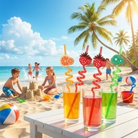 Pailles créatives en forme de fruits, design mignon de dessin animé, parfaites pour les fêtes d'anniversaire des enfants, les vacances et les événements de plage, brosse incluse.