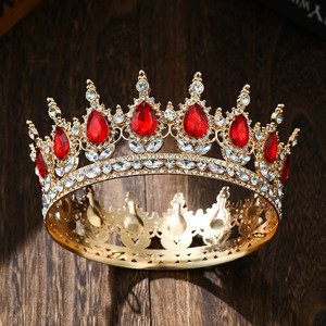 Couronne de mariage ronde baroque, diadèmes de mariée en strass et cristal, moulures de couronne, accessoires de tête pour reines et rois - Product Image 5