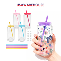 Gobelets en verre à double paroi pour sublimation, 16 oz, avec couvercle coloré et pré-percé, pour canettes de bière, en stock aux États-Unis