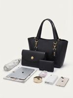 Set Tas Tangan Wanita Hitam Elegan 3 Buah, Bahan Kulit PU Premium dengan Hiasan Rumbai dan Set Dompet Clutch Senada