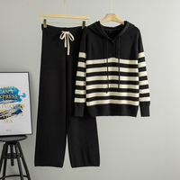 Ensemble décontracté deux pièces pour femme automne-hiver : survêtement sportif rayé avec sweat à capuche et pantalon large