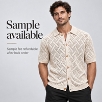 Chemise en tricot personnalisée FNJIA pour homme, col rabattu, tricot ajouré en chevron, tissu beige doux, tenue décontractée quotidienne d'été
