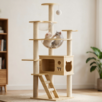 Tour griffoir pour chat toutes saisons, multi-niveaux, en bois, durable, avec double capsule spatiale, design minimaliste, petit modèle
