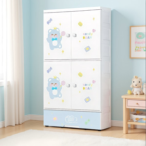 Armoire de rangement pour bébé à 3 niveaux, motif dessin animé mignon, grande capacité, multifonction, en plastique, avec tiroirs - Product Image 1