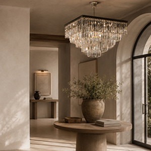 Contemporary Multi Layer Square Crystal Chandelier Clear Crystal Prism Hanging Lamp For High <b>Ceiling</b> Space - Product Image 1