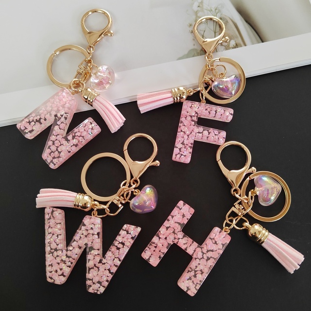 Custom logo Fashioninitial Letter Keychain Tassel Keychain Light A-Z Pendant Keychain with Tassel