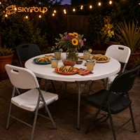 Tables pliantes en plastique portables et chaises empilables en métal pour un rangement facile