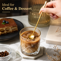 Cuillère ronde à long manche en acier inoxydable doré et argenté pour desserts, boissons, glaces, café