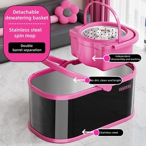 Thiết Kế Mới Màu Đen Và Màu Hồng Vòng Thép Không Gỉ Sàn 360 Ma Thuật Quay Lau Xô Đặt Tiết Kiệm Không Gian Cho Nhà Thủ Quay Lau - Product Image 2