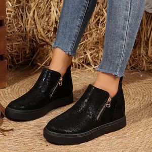 Nouvelles Chaussures de Sport pour <span class=keywords><strong>Femme</strong></span> Automne/Hiver 2026, Noires, à Semelle Épaisse, Double Fermeture Éclair, Bout Rond, Grande Taille - Product Image 6