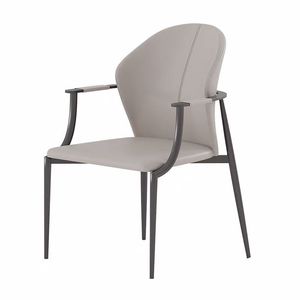 Silla de Comedor Tapizada en Cuero con Estructura Metálica, Color Blanco Cálido, Silla Moderna Minimalista para Oficina en Casa - Product Image 5