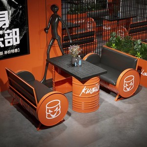 ชุดโต๊ะและเก้าอี้เหล็กสไตล์อินดัสเทรียลสำหรับบาร์ดนตรี <span class=keywords><strong>ร้าน</strong></span><span class=keywords><strong>อาหาร</strong></span> <span class=keywords><strong>ร้าน</strong></span>น้ำชา และธีมถังน้ำมัน - Product Image 2