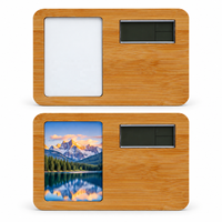 Cadre photo en bambou avec plaque en aluminium, décoration de bureau, cadeaux de Noël, logo personnalisé par transfert à chaud, horloge, date, artisanat numérique