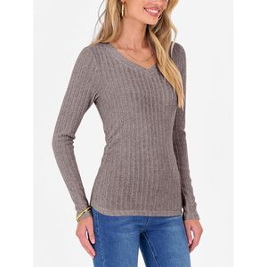 Womens Long Sleeve V Neck Ribbed Knit Sweater Slim Fit Lightweight Autumn Casual <b>Top</b> - Product Image 4