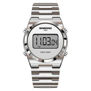 Binbond Digital Watch Stainless Steel 11mm 30M Waterproof Led Display Day Date Fold Clasp - Product Image 5