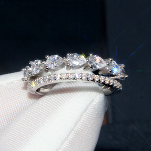 Anello di fidanzamento classico a doppio strato a forma di goccia da donna, stile coreano, minimalista, elegante, alla moda, impilabile, accessorio per gioielli da dito - Product Image 1