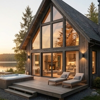 Maison préfabriquée moderne en forme de A, cabane modulaire de luxe avec façade en verre pour l'hébergement des invités des stations de montagne, petite maison