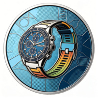 Jam Tangan Kronograf Medali Tembaga Bulat 1oz Kustom & Cetakan UV Latar Belakang Geometris untuk Koleksi