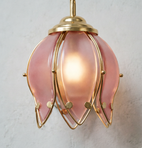 Lampe de table LED E26 moderne et esthétique, flexible, rose, motif tulipe, avec cadre doré de luxe et abat-jour en verre multi-lumières, idéale pour chambre romantique - Product Image 5