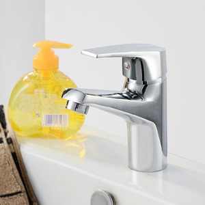 Grifo monomando cromado para lavabo, de montaje en encimera, con válvula de cerámica, mezclador de un solo orificio para lavabo - Product Image 1