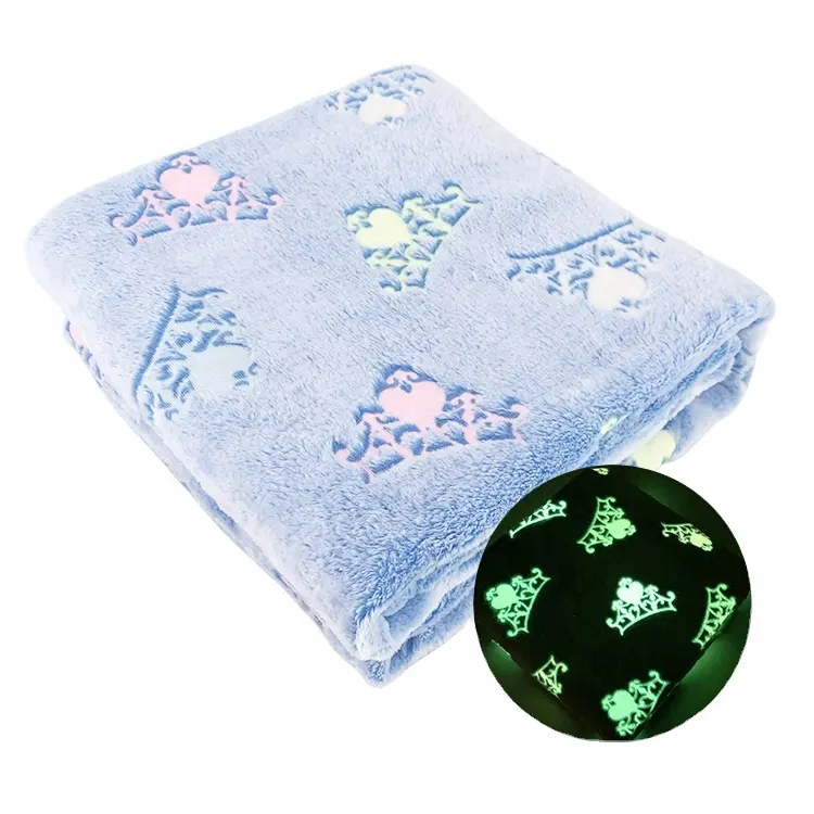 Plush Throw Blanket Pattern Shining Glow in The Dark Luminous Blanket Wholesale Custom Flannel for Kids Coral Fleece Fabric