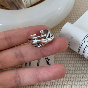 S925 Multi Layered Cross Line Unisex Wrapped <b>Open</b> <b>Ring</b> Silver Geometric Everyday Wear Fine Jewelry - Product Image 2