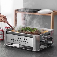 Gril à poisson multifonctionnel en acier inoxydable, sans fumée et coupe-vent ; Grille de cuisson domestique et commerciale au charbon de bois/au bioalcool, grande taille