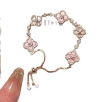 Bracelet Fleur Rose en Acier Inoxydable Plaqué Or 18K, Tendance et Polyvalent