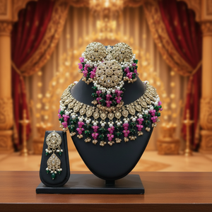 Silver Plated Brass Zircon Kundan Bridal <b>Set</b> Choker Necklace Drop Earrings Tikka High Quality Wedding Ethnic Party Gift - Product Image 3