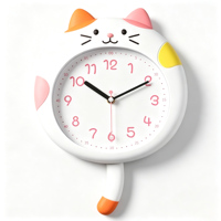 Horloge murale en plastique à quartz motif chat mignon, queue oscillante automatique, chiffres grands et silencieux, décoration polyvalente pour la maison, idéale pour les enfants et les étudiants