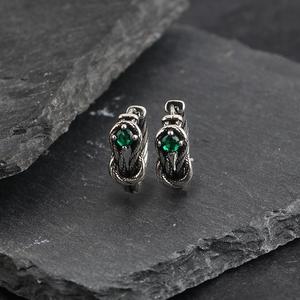 Orecchini a Cerchio Vintage Neri in Metallo Gunmetal a Forma di Serpente con Zirconia Cubica Verde Intarsiata, Gioielli Punk a Forma di Rettili per Donna, Ideali per Feste di Halloween - Product Image 2