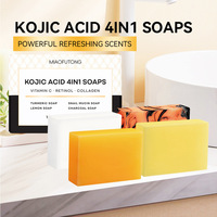 Coffret de Savons à l'Acide Kojique 4-en-1 Curcuma Citron Bave d'Escargot Charbon Actif Éclaircissant Nettoyant en Profondeur avec Filet Moussant OEM 100g X 4