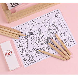 Ensemble de crayons en bois naturel miniatures à corps court 4 couleurs, emballage en boîte en papier kraft, crayons de couleur, fournitures de papeterie personnalisées pour enfants - Product Image 2