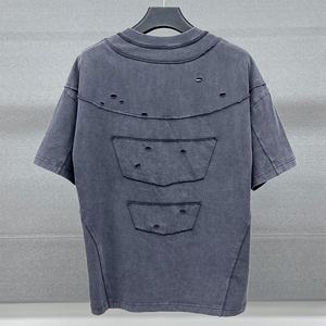 เสื้อยืดสตรีทแวร์คุณภาพสูง ลายปะติด ดีไซน์เก๋ ผ้าคอตตอนหนานุ่ม พิมพ์ลาย เสื้อยืดโอเวอร์ไซส์ ล้างสีแบบแอซิดวอช สไตล์ดิสเทรส - Product Image 2