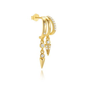Boucles d'oreilles pendantes en forme de C avec étoile et lune en argent sterling S925 plaqué or 18 carats et zircon cubique pour femme - Product Image 6