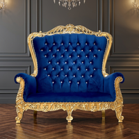 Fauteuil Royal Européen à dossier haut en velours capitonné, canapé-lit design Mid-Century, cadre en bois feuille d'or, style antique pour salon