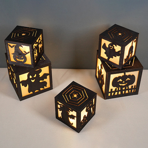Nueva Lámpara de Cubo de Madera de Halloween, Luz LED, Adorno Luminoso, Calabaza, Fantasma, Bruja, Decoración para el Hogar, Suministros para Fiestas - Product Image 2