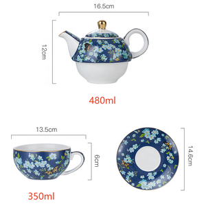 Set teko keramik gaya Eropa dengan Trim emas, 1-Cup teko & cangkir piring untuk pribadi teh sore di RUMAH & kantor - Product Image 2
