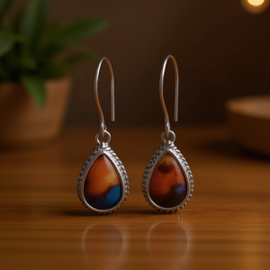 Orecchini a Goccia in Argento Tibetano con Pietra Naturale, Stile Bohémien per Donna, Gioielli alla Moda - Product Image 2