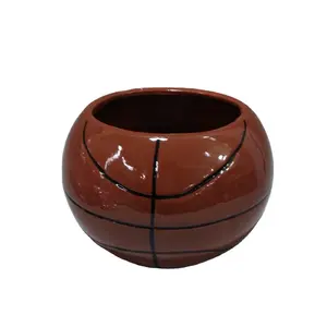 Basketbal Vorm Cactus en Succulent plantenbakken, Keramische handgemaakte potten voor kleine plant, indoor decoratie bloempot