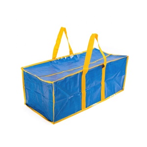 Heavy Duty Extra Large Recycled Blue PP Woven Handled Zipper <strong>Storage</strong> <strong>Bags</strong> with Letter Pattern - Product Image 1